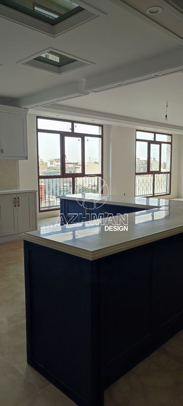 صفحه کابینت کورین در تهران، کابینت سورمه ای صفحه سفید