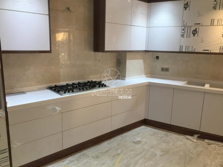 صفحه کابینت سفید مات با سنگ کورین سامسونگ در نیاوران